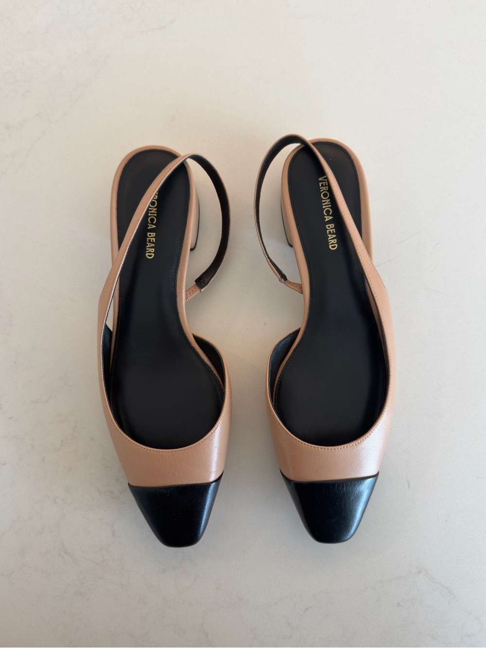 NWOT Veronica Beard Cecile Two-Tone Beige and Black Slingback Flats - Picture 3 of 7